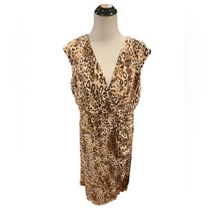 Kate Hill Cream & Brown Leopard Sleeveless Dress — 14W